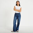 Jeans wide leg taille haute bleu fonc&eacute; femme