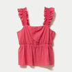 Top pliss&eacute; col carr&eacute; fines bretelles rose framboise femme
