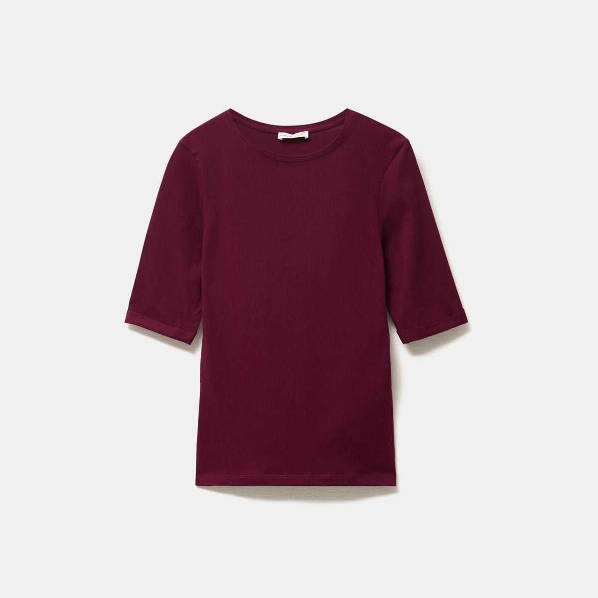 T-shirt ajust&eacute; col rond manches courtes bordeaux femme