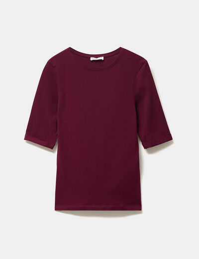 T-shirt ajust&eacute; col rond manches courtes bordeaux femme