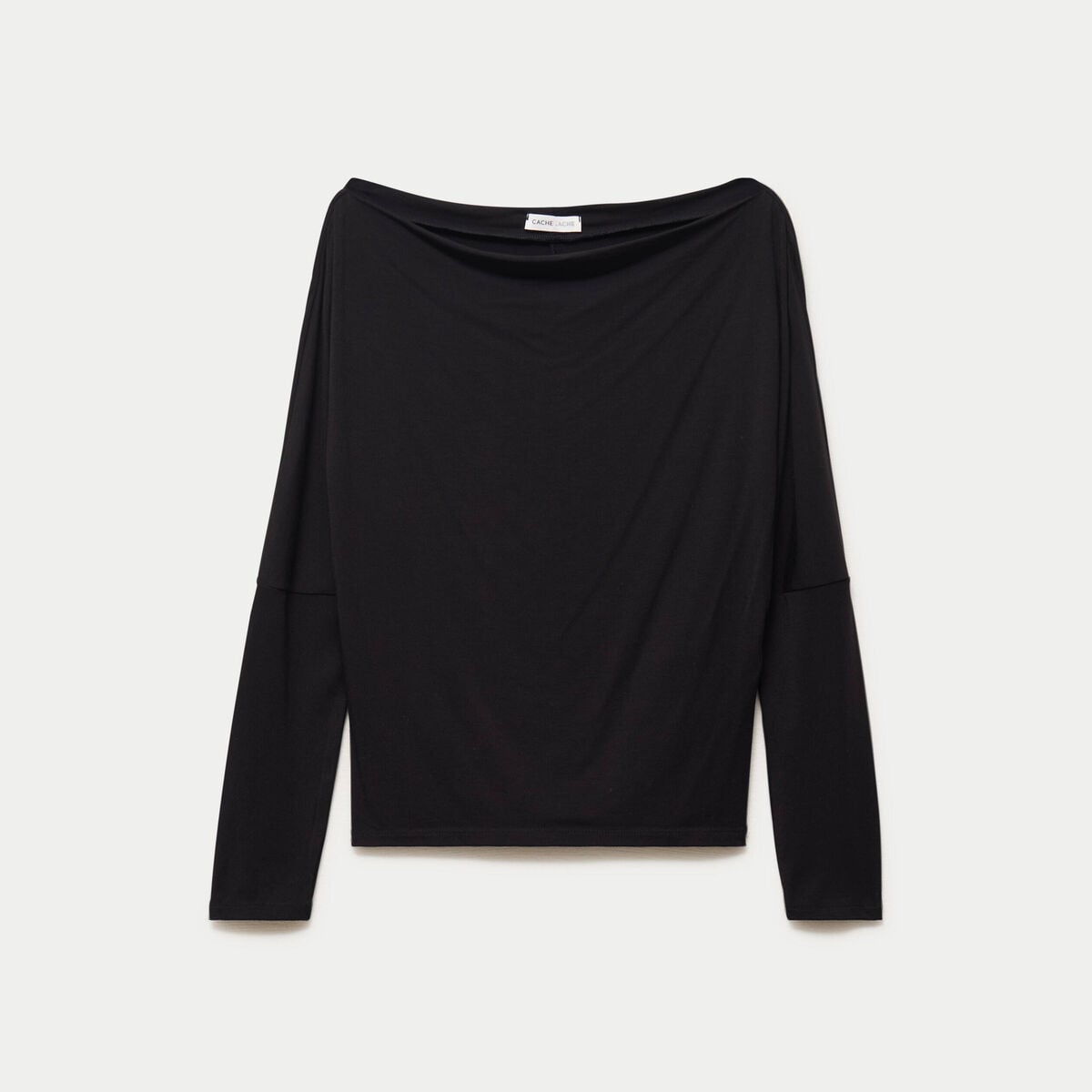 T-shirt col bateau manches longues noir femme