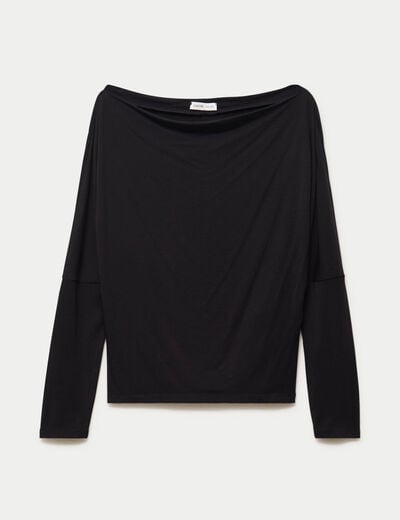 T-shirt col bateau manches longues noir femme