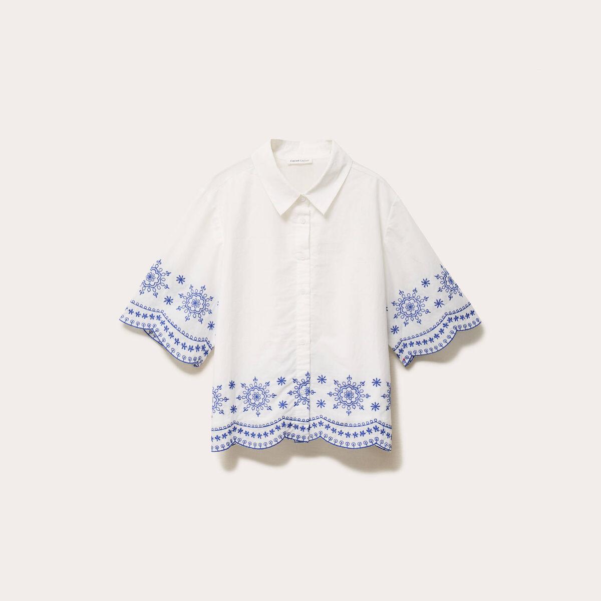 Chemise brod&eacute;e manches courtes ecru femme