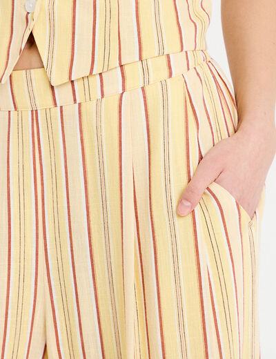 Pantalon large fluide jaune paille femme