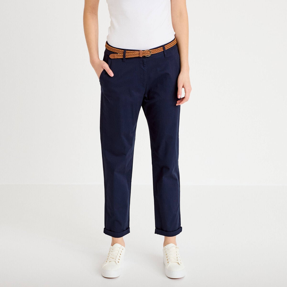Pantalon chino 7/8&egrave;me bleu marine femme