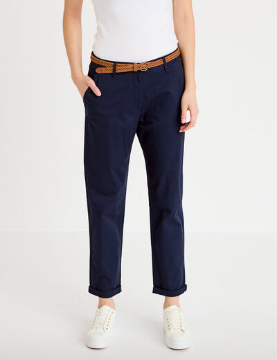 Pantalon chino 7/8&egrave;me bleu marine femme