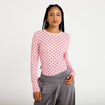 T-shirt ajust&eacute; col rond manches longues rose corail femme