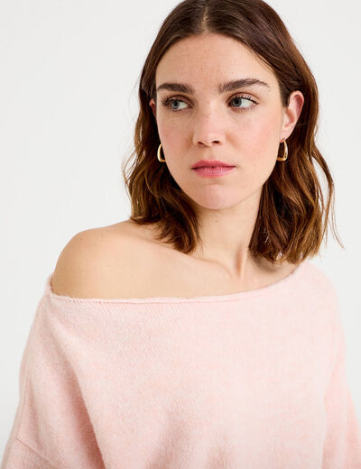 Pull col bateau rose clair femme