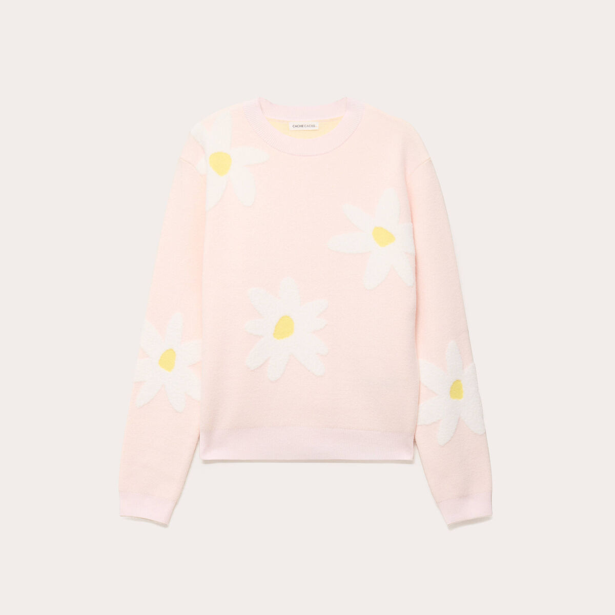 Pull motif fleurs rose clair femme