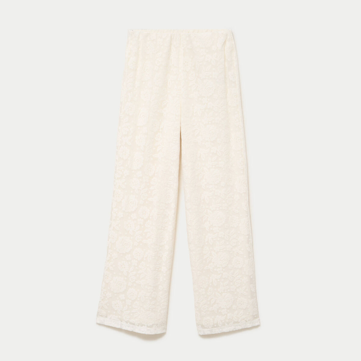 Pantalon large taille haute ecru femme