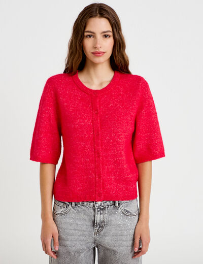 Gilet duveteux manches 3/4 rouge femme