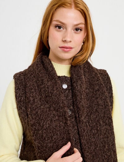 Veste droite sans manches col am&eacute;ricain marron fonc&eacute; femme