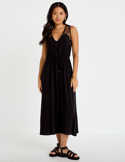 Robe longue &eacute;vas&eacute;e col v sans manches noir femme