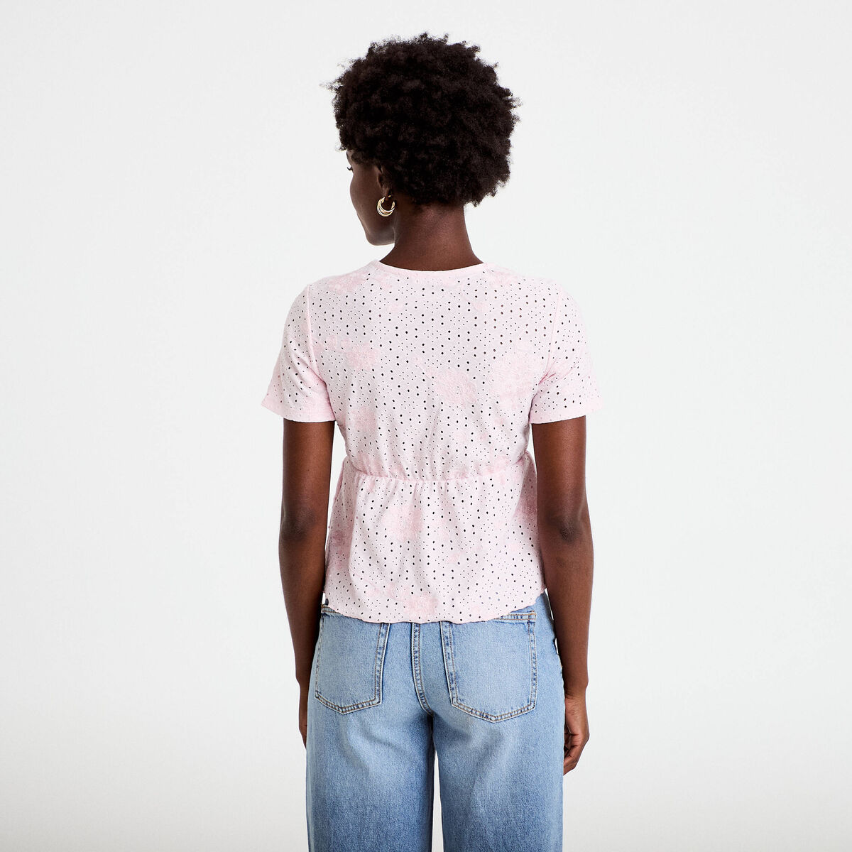 Blouse d&eacute;collet&eacute; manches courtes rose clair femme