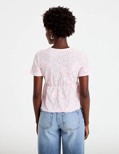 Blouse d&eacute;collet&eacute; manches courtes rose clair femme