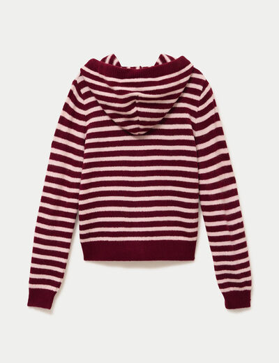 Gilet &agrave; capuche manches longues bordeaux femme