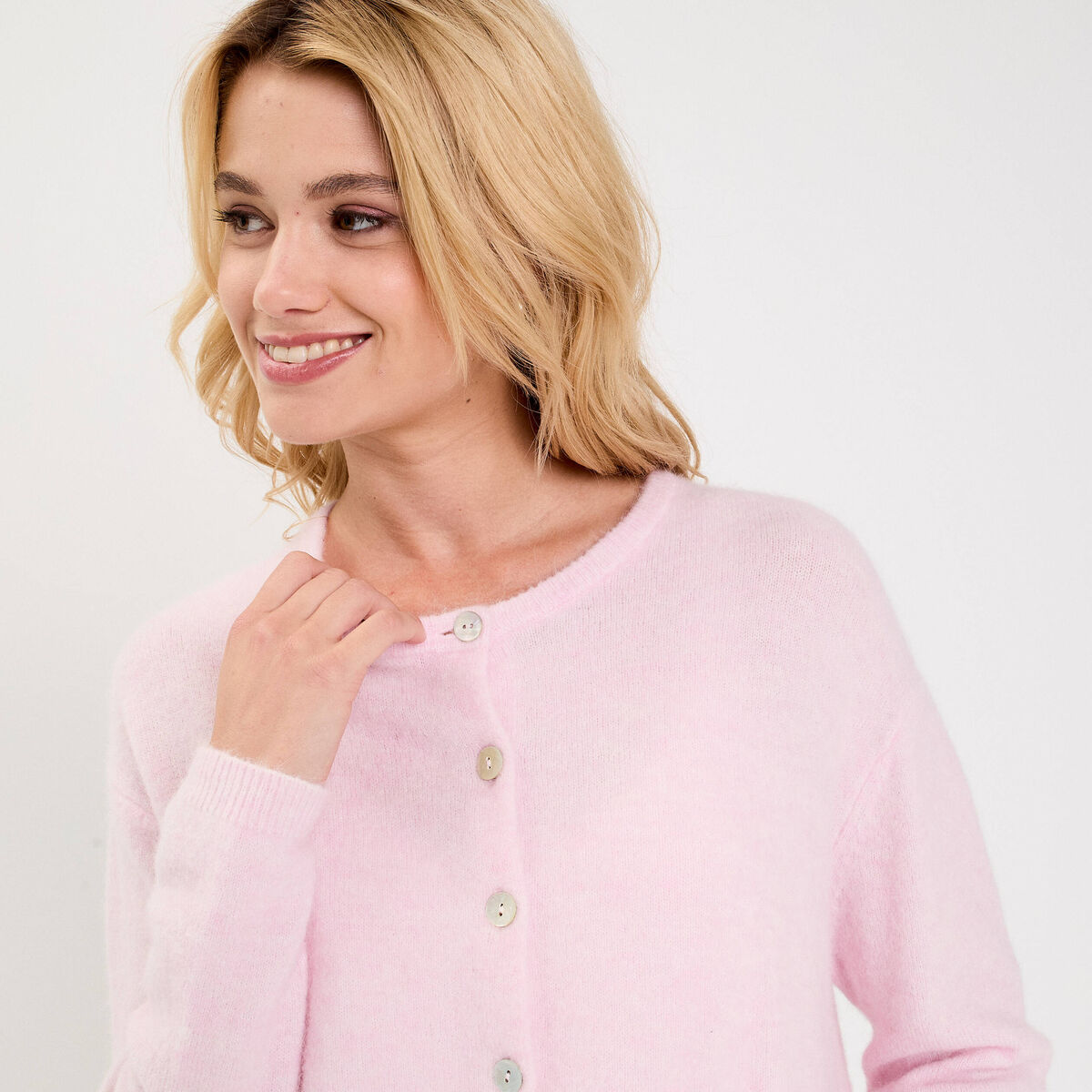Gilet manches longues rose clair femme
