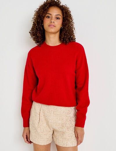 Short large taille haute en tweed ivoire femme