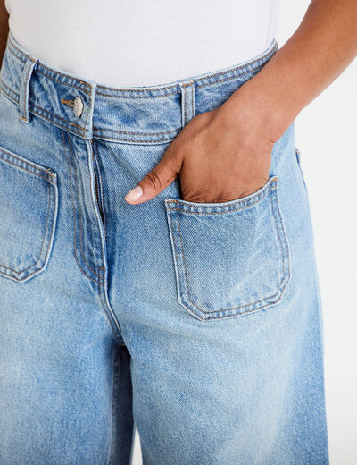 Jean wide leg cropped taille haute denim triple stone femme