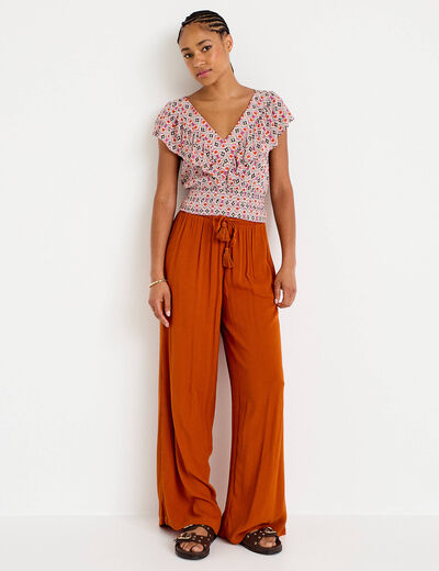 Pantalon large taille standard orange fonc&eacute; femme