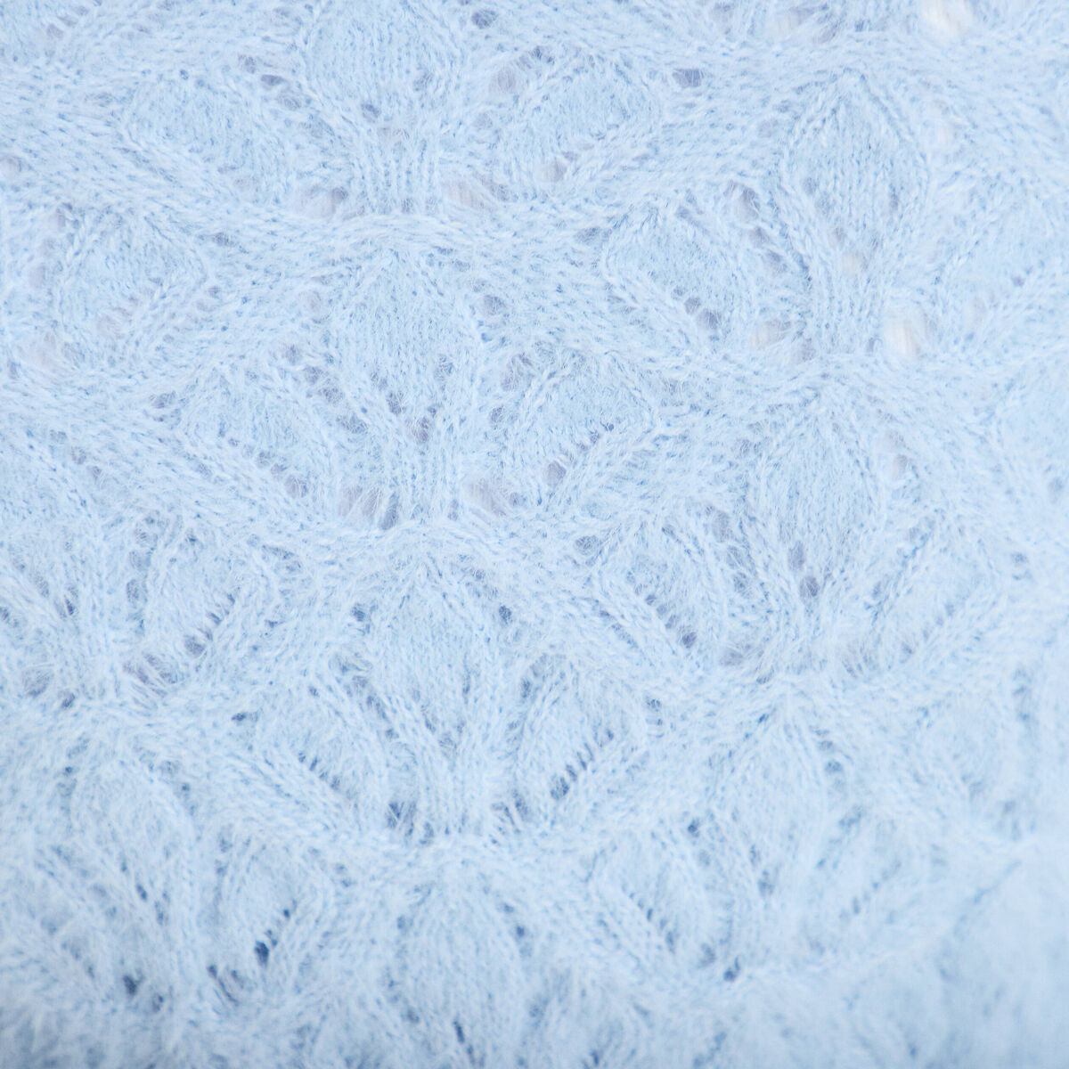 Pull ajour&eacute; col rond manches longues bleu clair femme