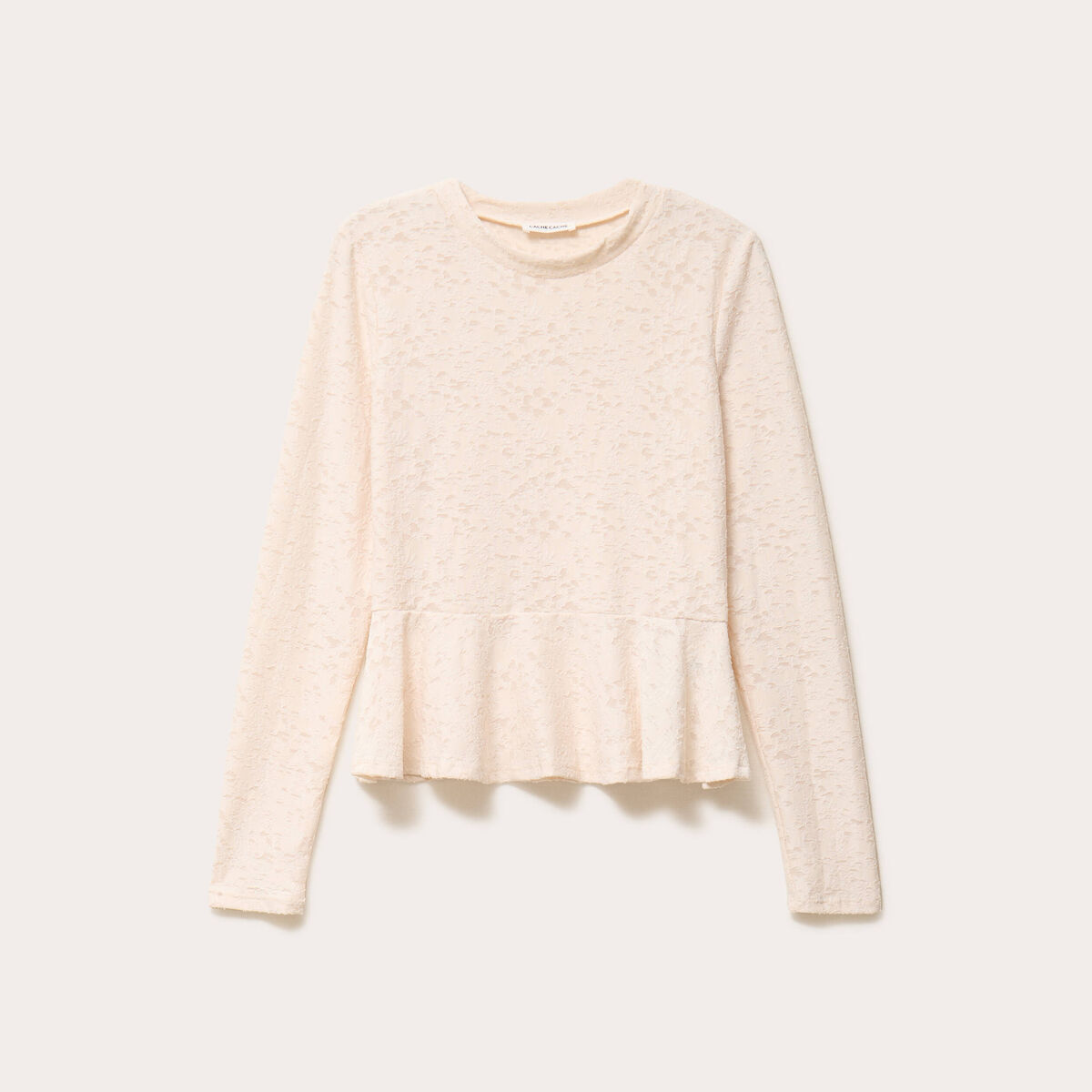Blouse ajust&eacute;e col rond manches longues ecru femme