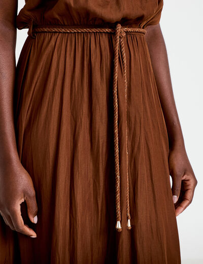 Robe longue &eacute;vas&eacute;e col v bretelles marron femme