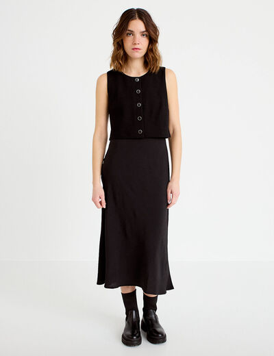 Robe bi-mati&egrave;re droite sans manches noir femme