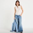 Chemise droite sans manches &agrave; relief ecru femme