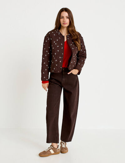 Veste droite manches longues marron fonc&eacute; femme
