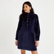 Robe &eacute;vas&eacute;e velours col montant bleu marine femme