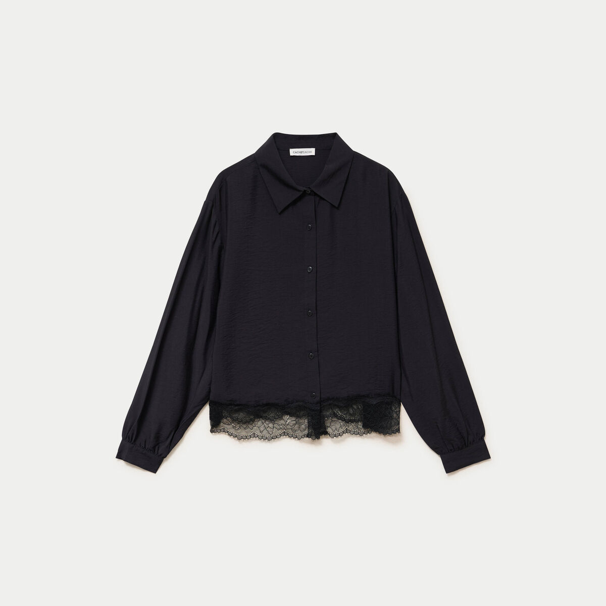 Chemise droite manches longues dentelle noir femme