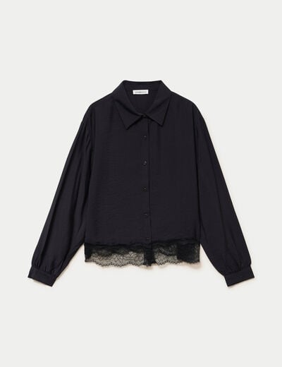 Chemise droite manches longues dentelle noir femme
