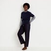 Pull 2-en-1 col rond manches vichy bleu marine femme
