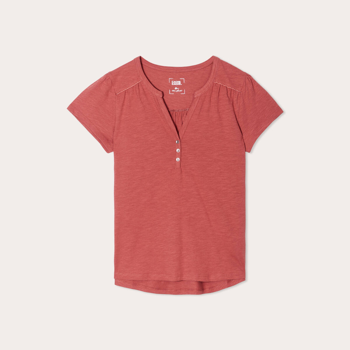 T-shirt boutonn&eacute; sur le devant vieux rose femme