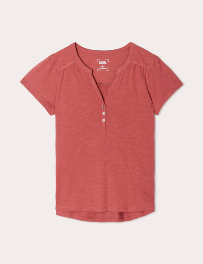 T-shirt boutonn&eacute; sur le devant vieux rose femme