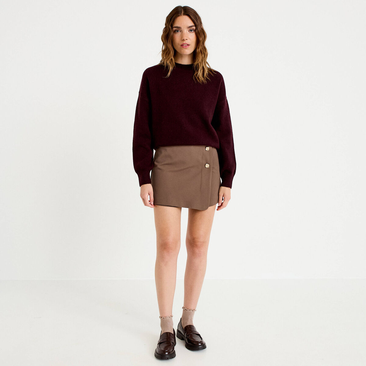 Pull col rond prune femme