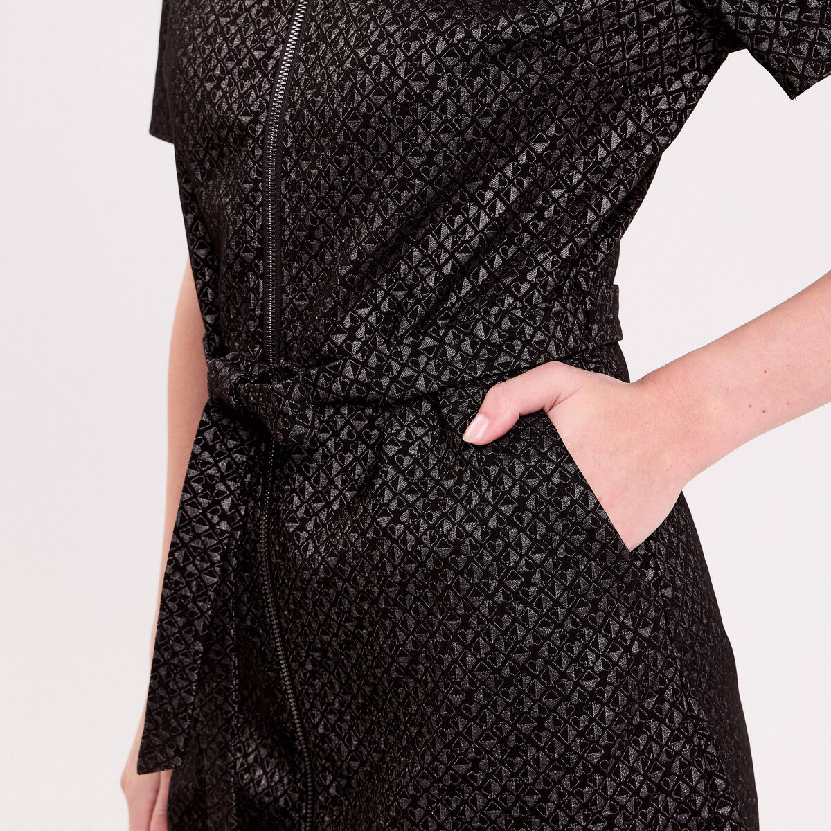 Robe droite courte col chemise noir femme