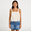 Top &agrave; bretelles broderie ecru femme