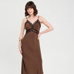 Robe longue ajust&eacute;e dentelle marron fonc&eacute; femme