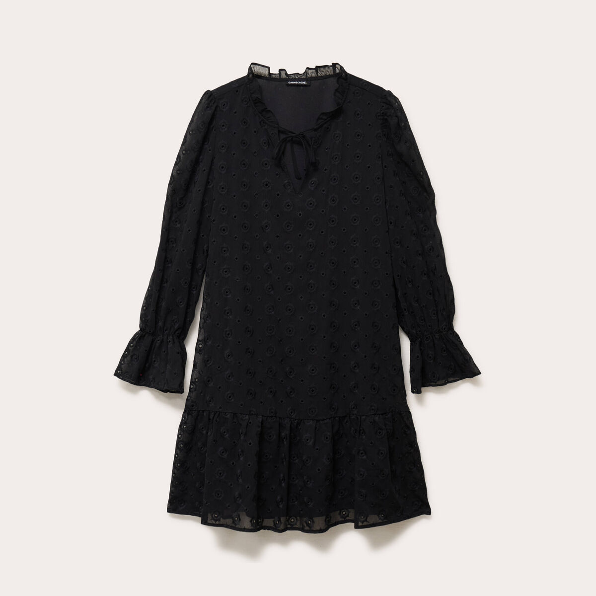 Robe &eacute;vas&eacute;e en voile brod&eacute; noir femme