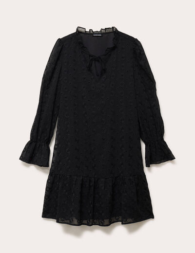 Robe &eacute;vas&eacute;e en voile brod&eacute; noir femme