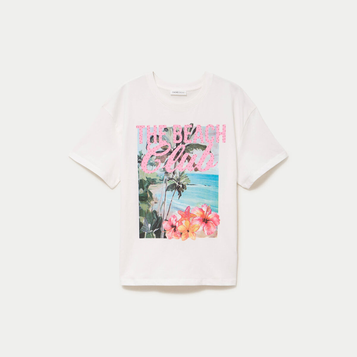 T-shirt col rond manches courtes ecru femme