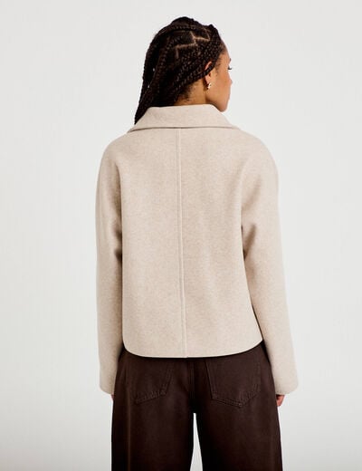 Veste chin&eacute;e col montant manches longues beige femme