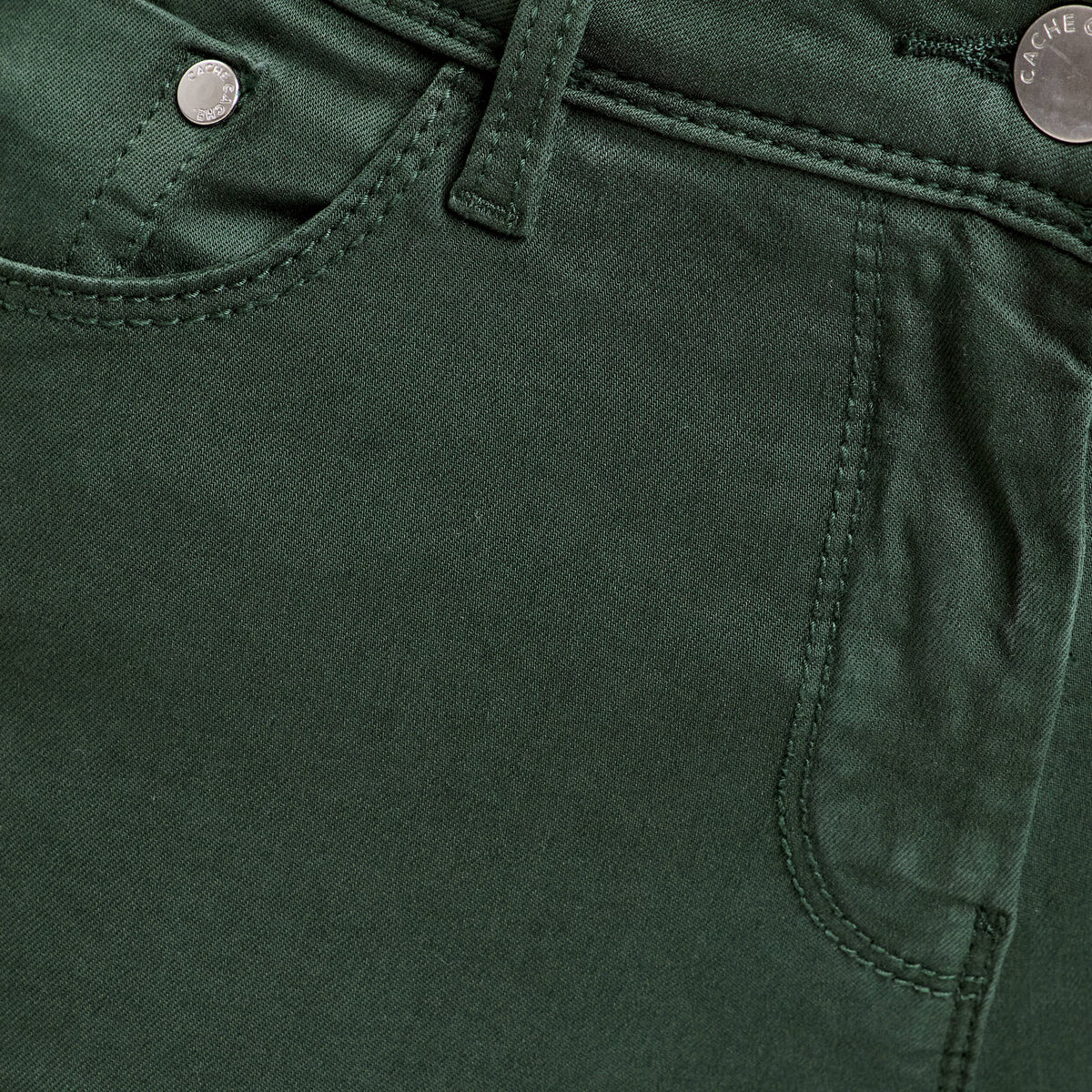 Jeans slim 5 poches vert fonc&eacute; femme