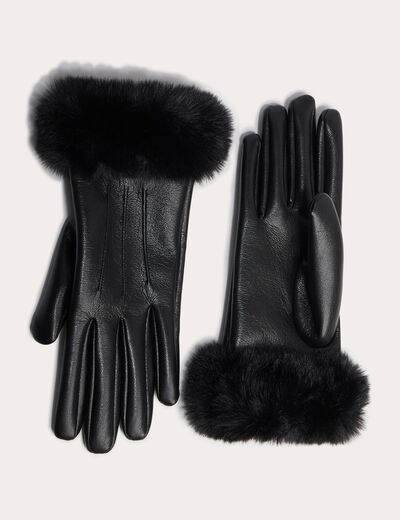 Gants d&eacute;tails fausse fourrure noir femme