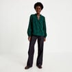 Blouse droite col rond manches longues vert fonc&eacute; femme