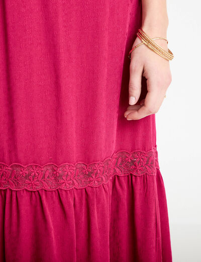 Robe longue &eacute;vas&eacute;e col v manches courtes rouge femme