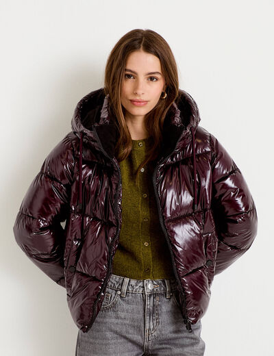 Doudoune bas resserr&eacute; manches longues violet fonc&eacute; femme