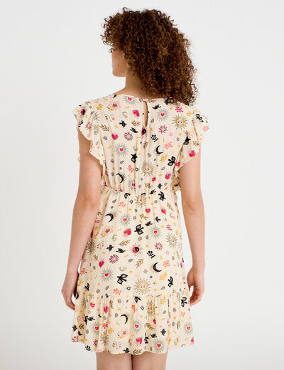 Robe courte &eacute;vas&eacute;e col v manches courtes blanc femme